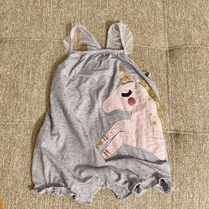 MUD PIE pink unicorn and stars grey romper
